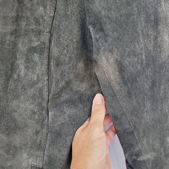 Vintage Express Leather Jacket Shacket Notched Collar Button Down Forest Green M - Picture 5 of 15